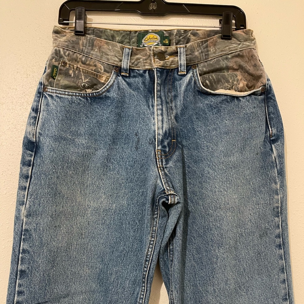 Vtg Cabelas Mens Blue Jean Camo Outdoor Gear Denim Mens Sz 30x 34 XLong hunting